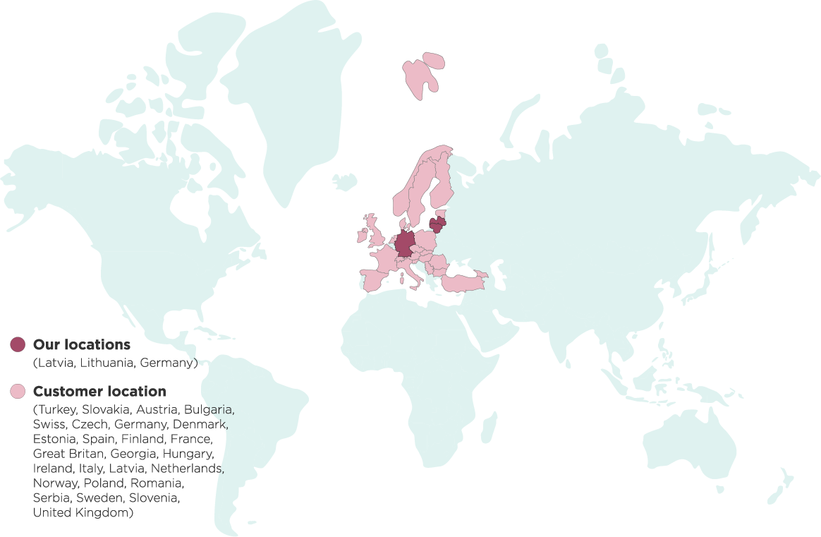 Map showing the countries Stensan works with